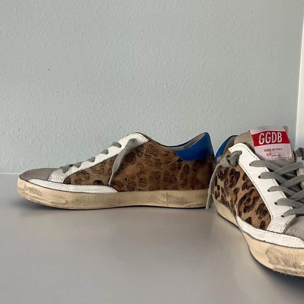 Golden Goose Superstar Leopard Print Sneakers with Blue Heel - Picture 5 of 16